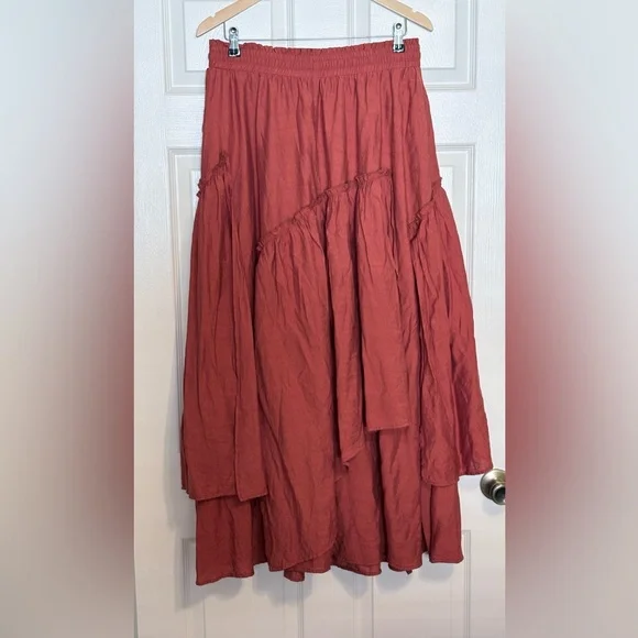 NWOT Scarlett Darkness Renaissance Boho Ruffle Skirt XL Terracotta Rust Red - Picture 6 of 8